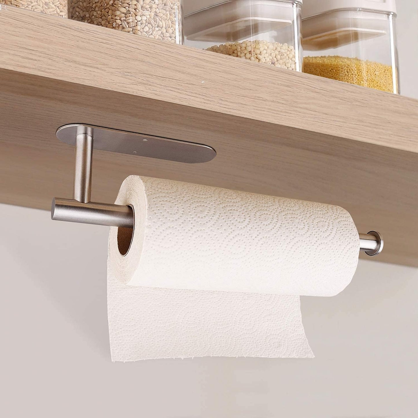 Stainless Steel Paper Towel Holder, Self-Adhesive/Wall Mount, Under Cabinet