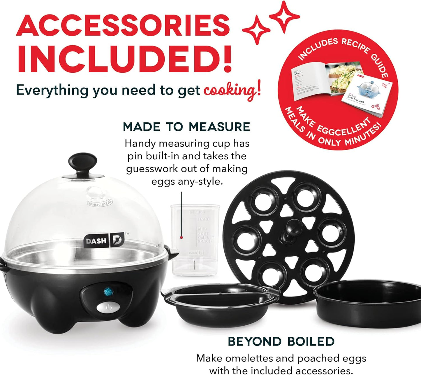 "DASH Rapid Egg Cooker, 6-Egg Capacity, Black - Hard Boiled, Poached, Scrambled, Omelets"