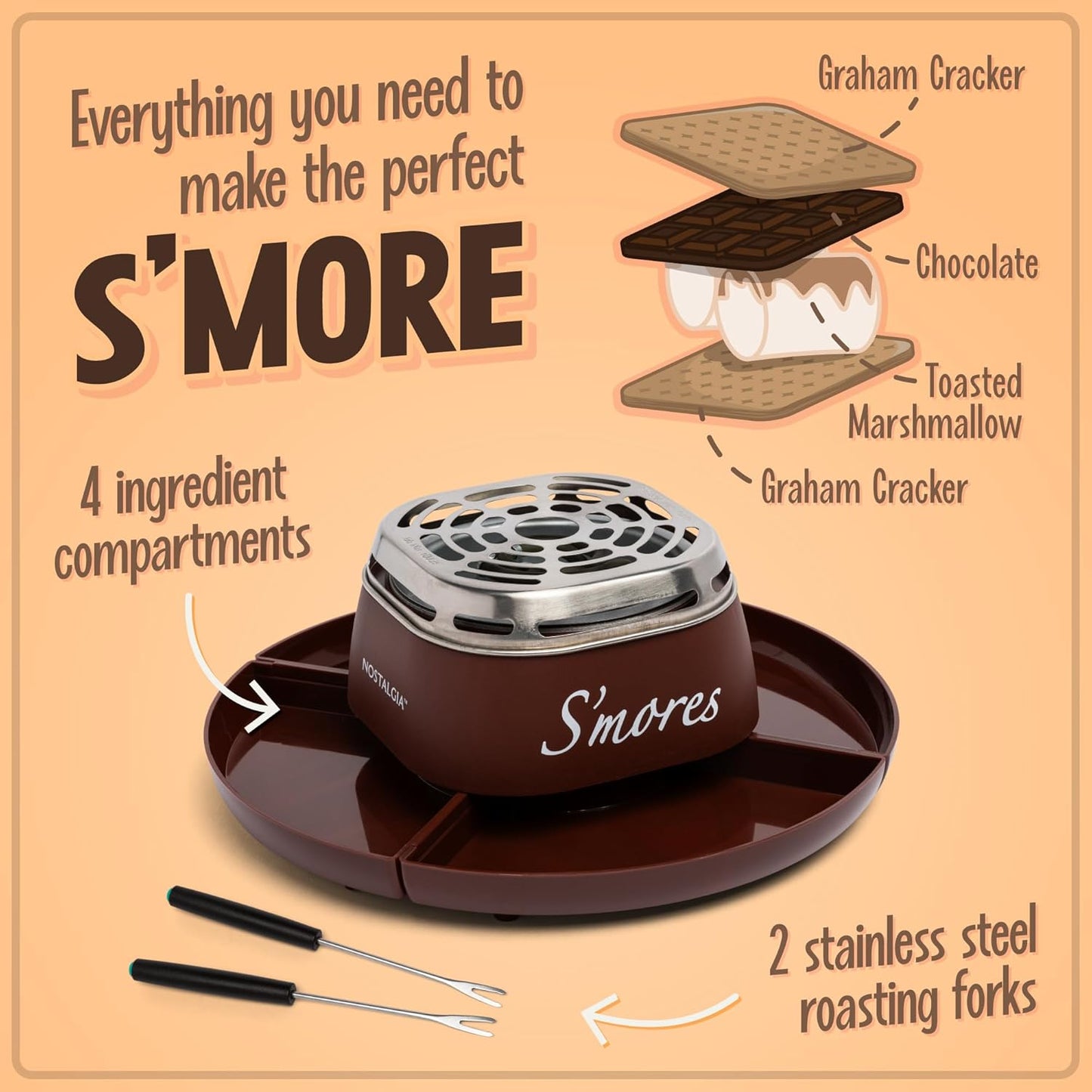 "Nostalgia Electric S'mores Maker with Roasting Sticks & Trays - Brown"