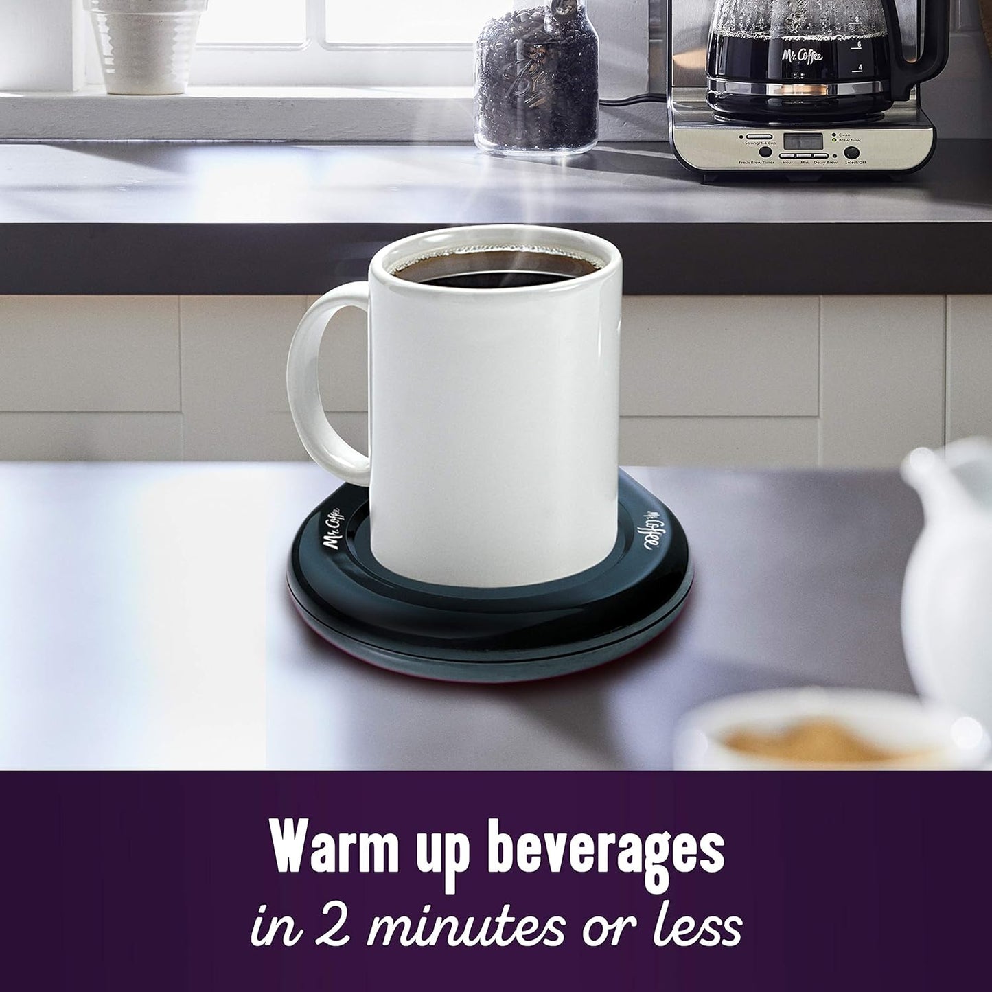 "Mr. Coffee Mug Warmer for Coffee & Tea, Portable Cup Warmer, Black - Ideal for Travel, Office, and Home"